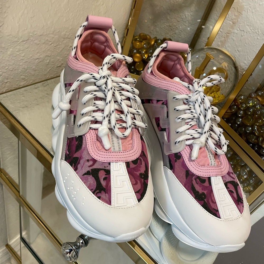 Versace Chain Reaction Chunky Sole Pink and White Sneakers